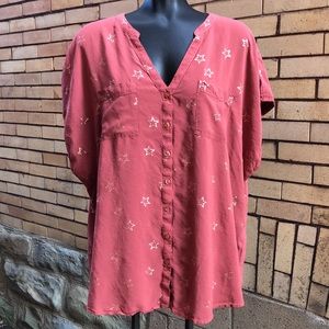 Torrid rust and metallic gold star print blouse Size 3